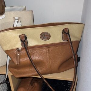 Two-Tone Leather Tote Bag